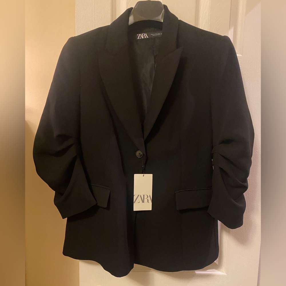 Zara Black Single-Button Tailored Blazer